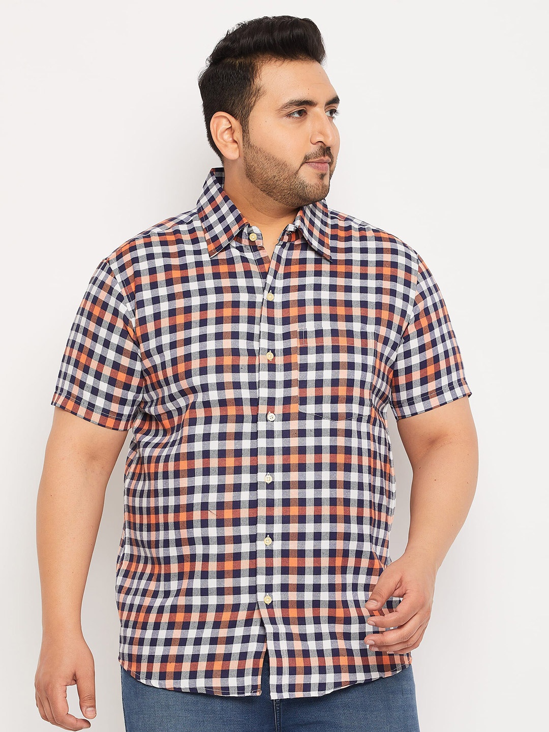 

bigbanana Plus Size Checked Pure Cotton Casual Shirt, White