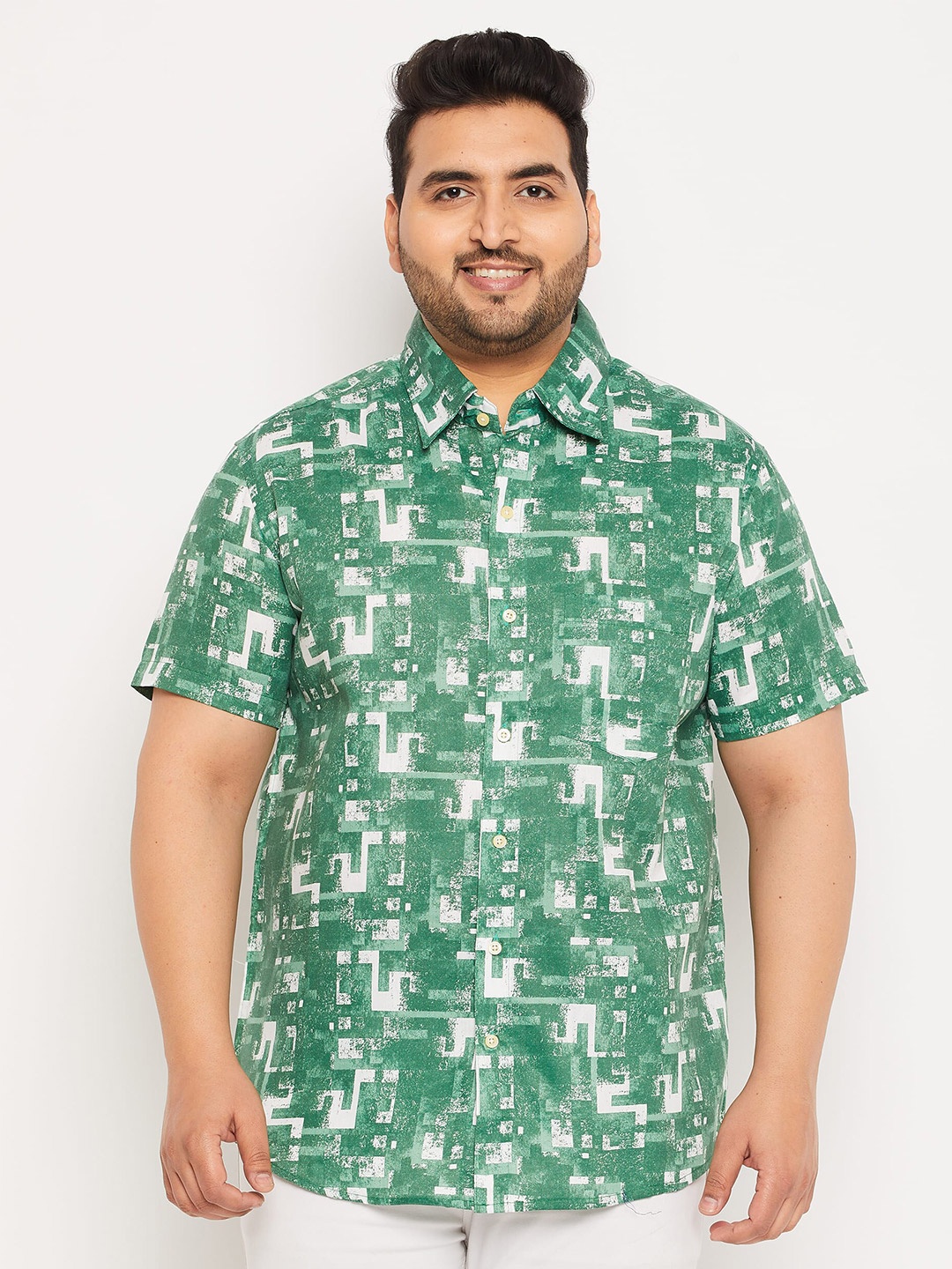 

bigbanana Plus Size Abstract Pure Cotton Casual Shirt, Green