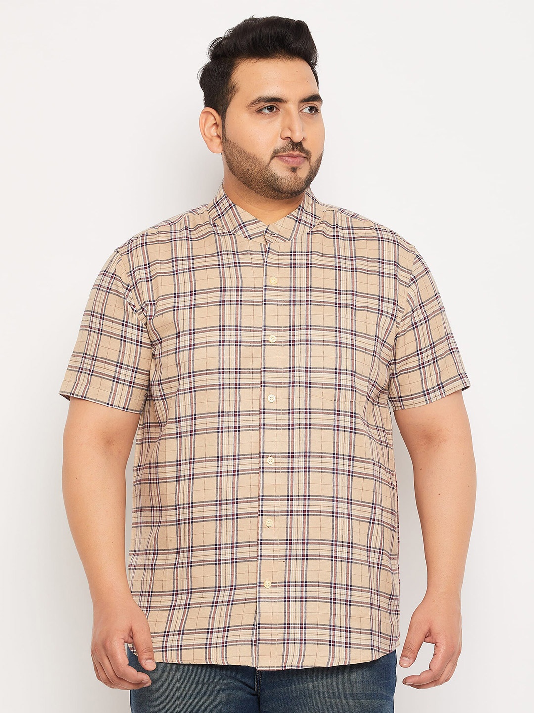 

bigbanana Plus Size Tartan Checked Pure Cotton Shirt, Beige