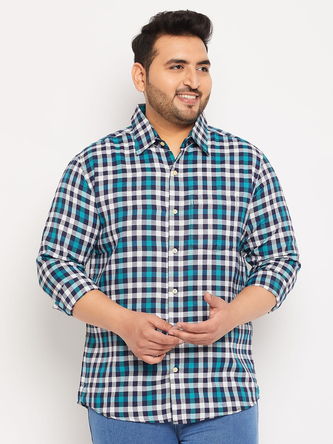 

bigbanana Checked Spread Collar Cotton Casual Shirt, Blue