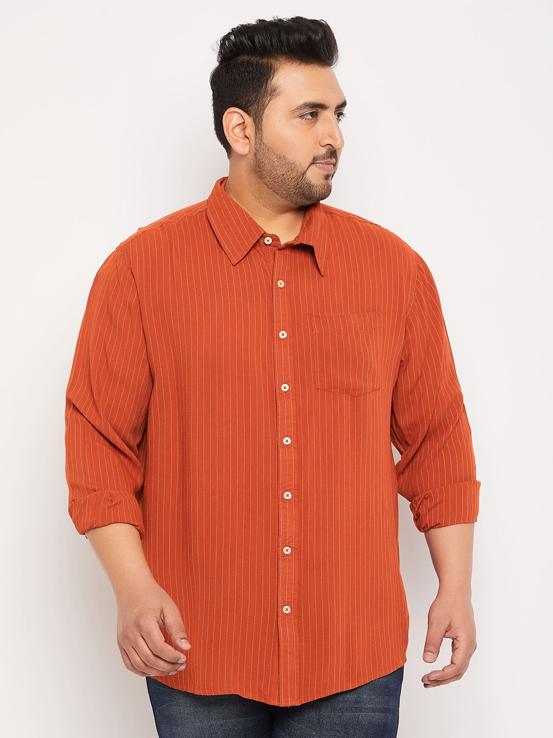 

bigbanana Plus Size Striped Casual Shirt, Orange