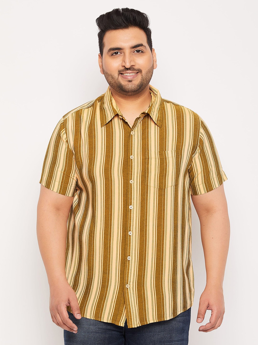 

bigbanana Plus Size Vertical Striped Casual Shirt, Brown