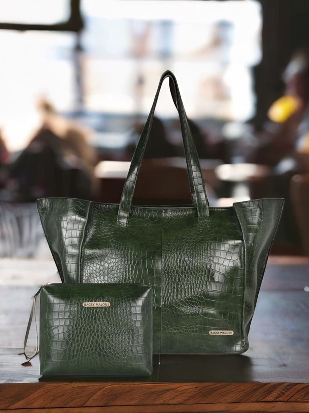 

Bagsy Malone Textured Oversized Structured Tote Bag, Green