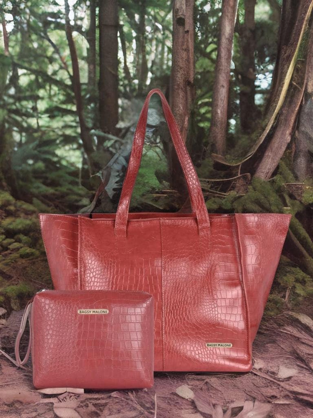 Bagsy Malone Pack Of 2 Textured Structured Tote Bag, Red
