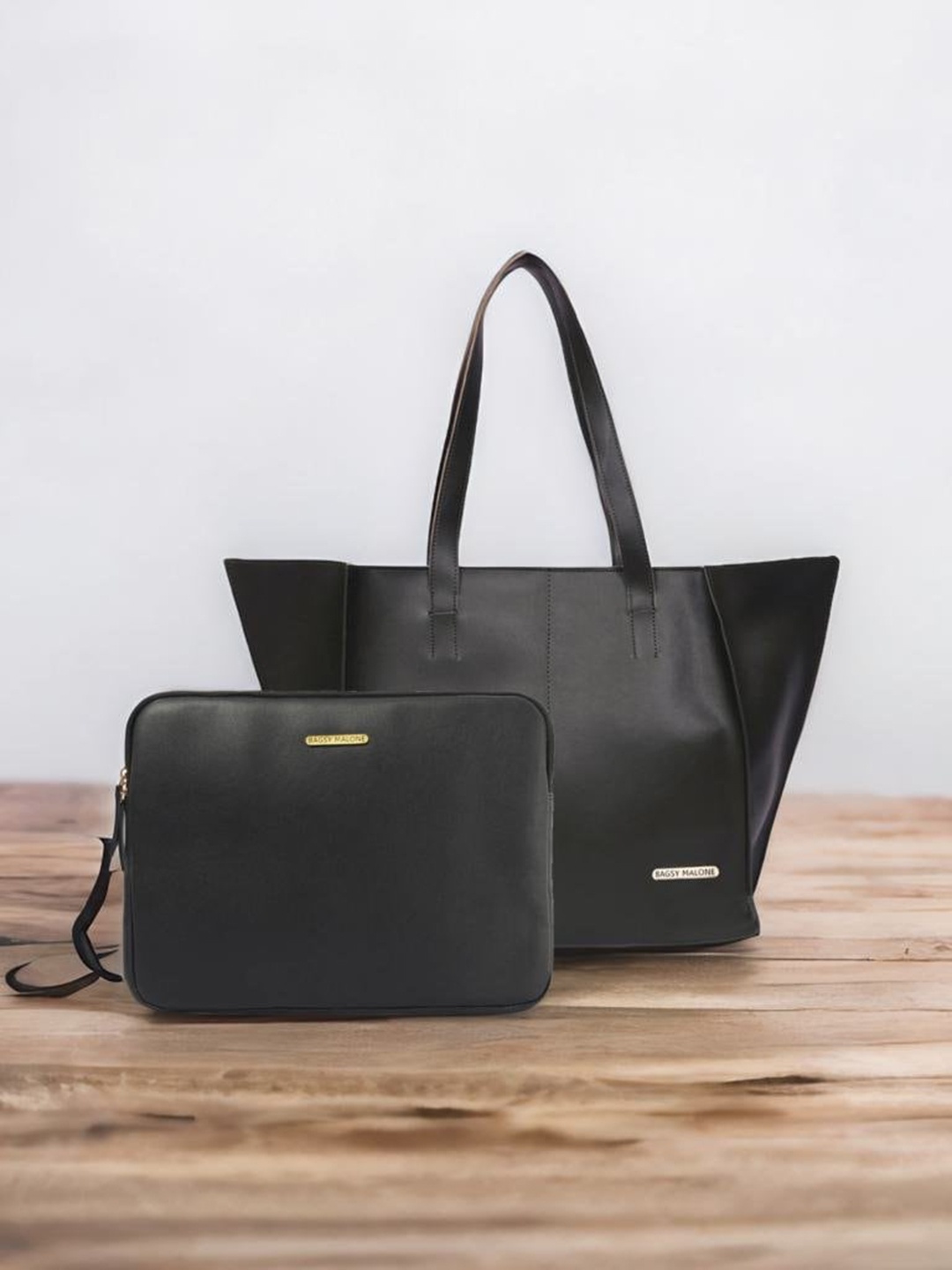 

Bagsy Malone Pack Of 2 Textured Structured Tote Bag, Black