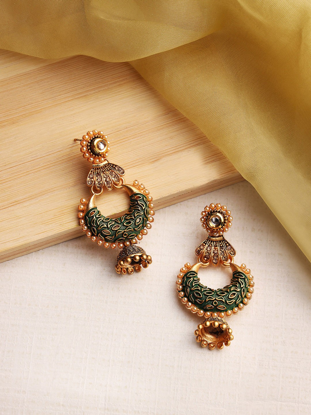 

Anouk Green Gold-Plated Dome Shaped Drop Earrings