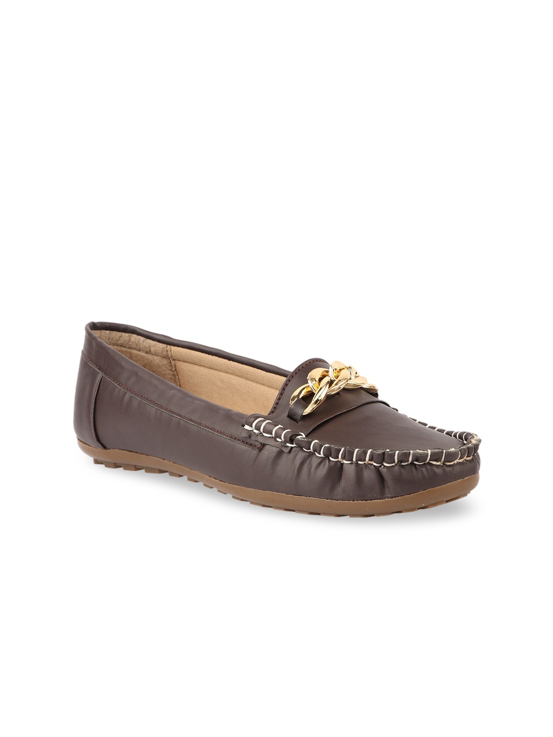 

PERY PAO Women Round Toe Embellished Horsebit Loafers, Brown