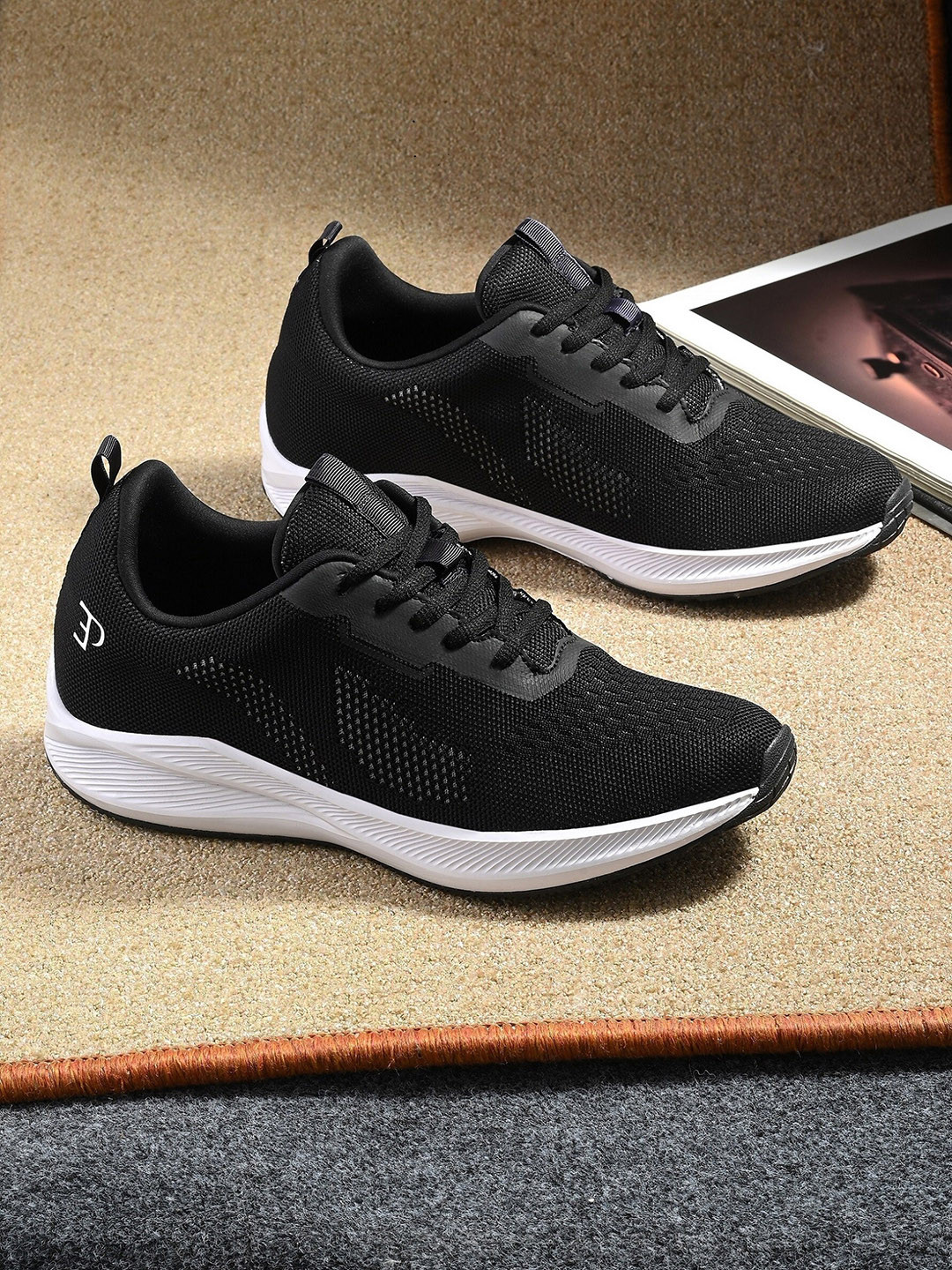 

El Paso Men Textile Running Fresh Foam Lace Up Non-Marking Shoes, Black