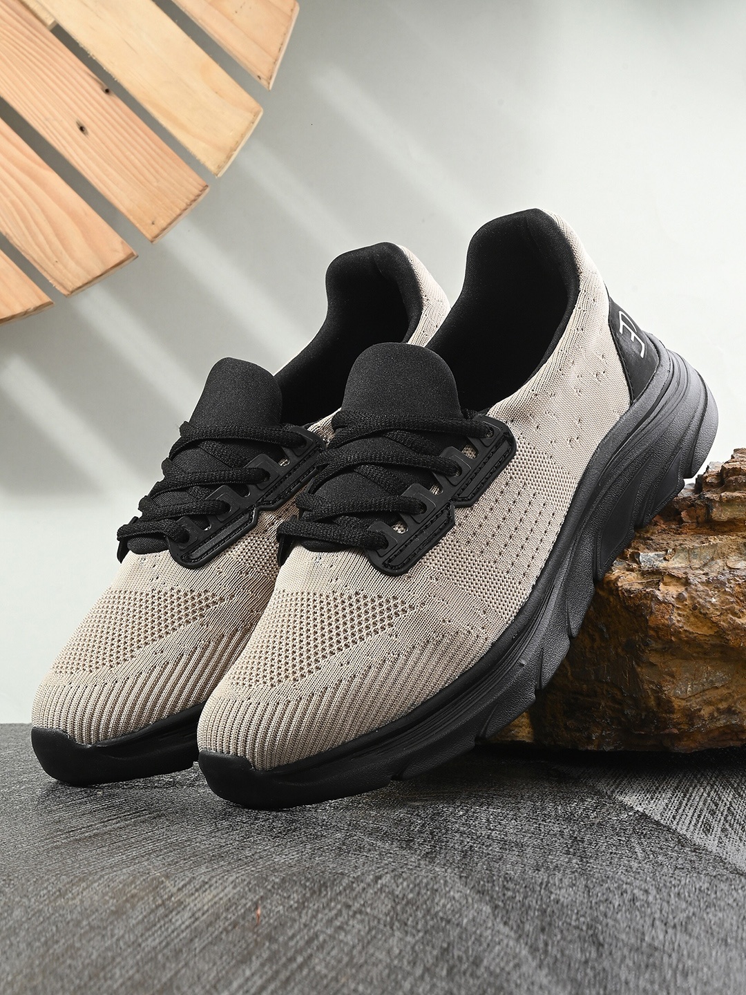 

El Paso Men Textile Lace-Up Fresh Foam Running Non-Marking Shoes, Beige