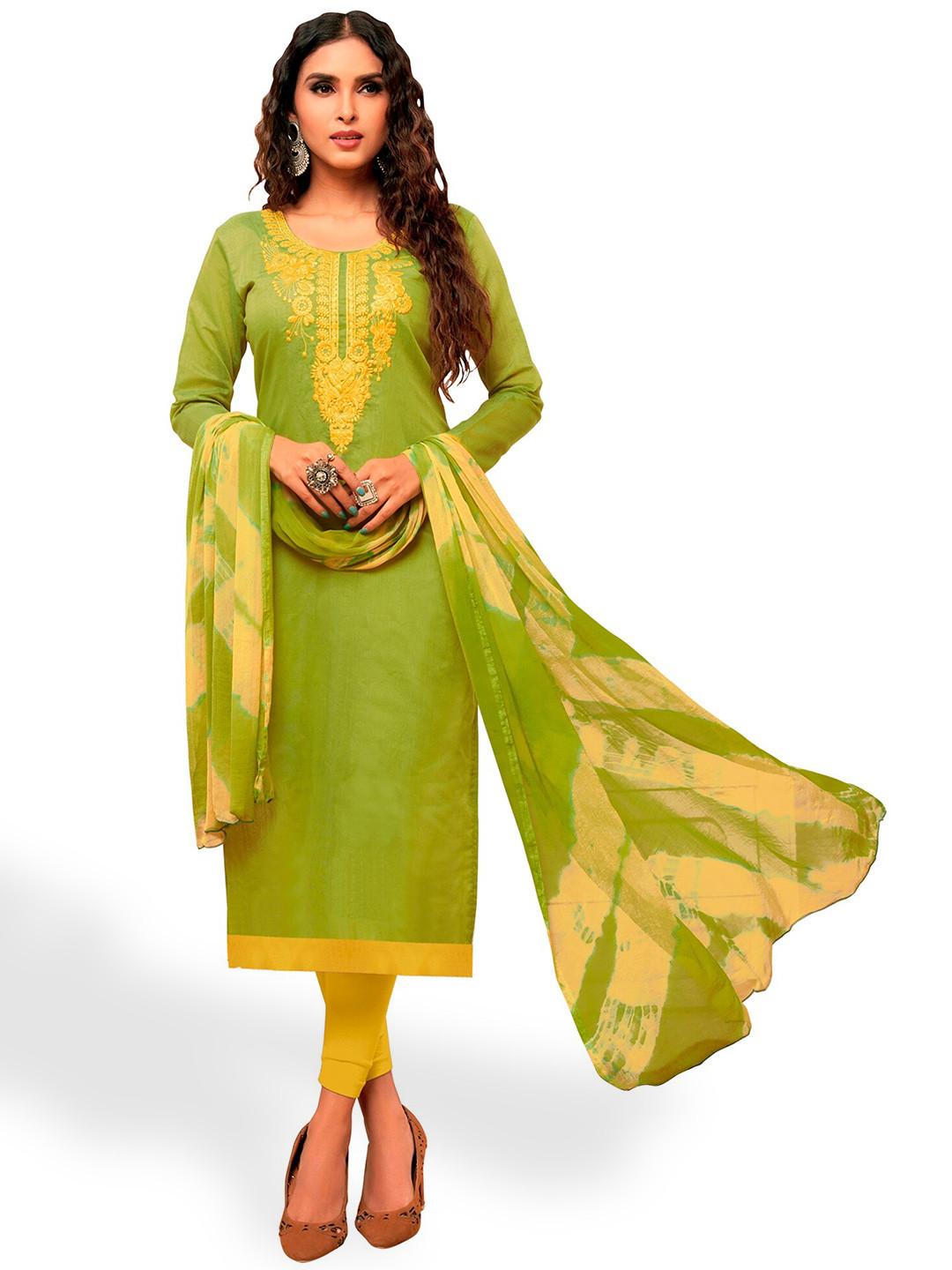

APNISHA Floral Embroidered Unstitched Dress Material, Green