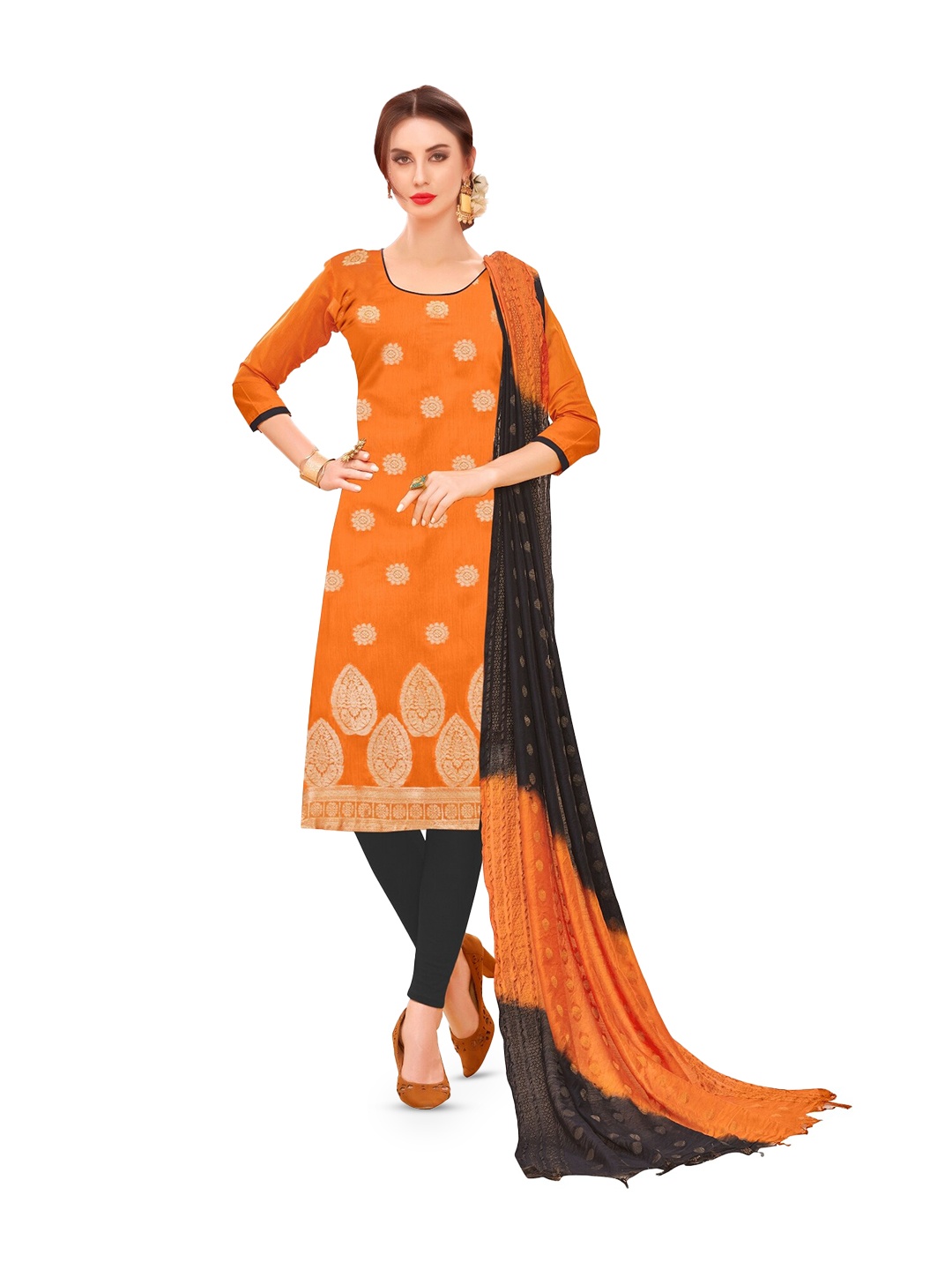 

APNISHA Ethnic Motifs Woven Design Unstitched Dress Material, Orange