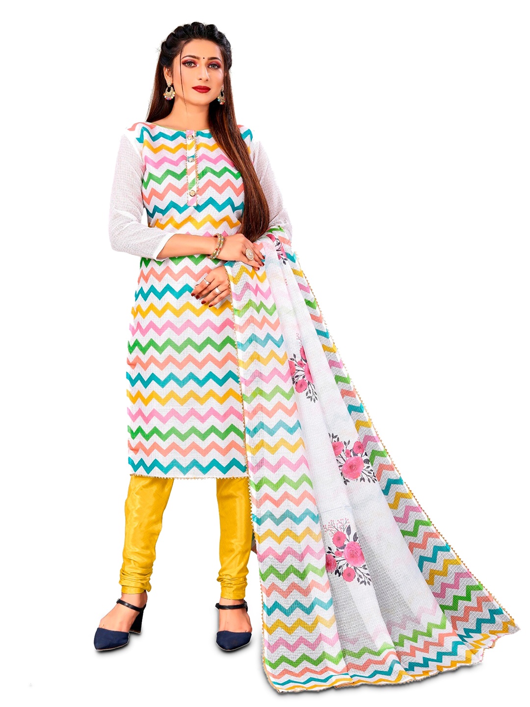 

APNISHA Chevron Printed Unstitched Dress Material, Yellow