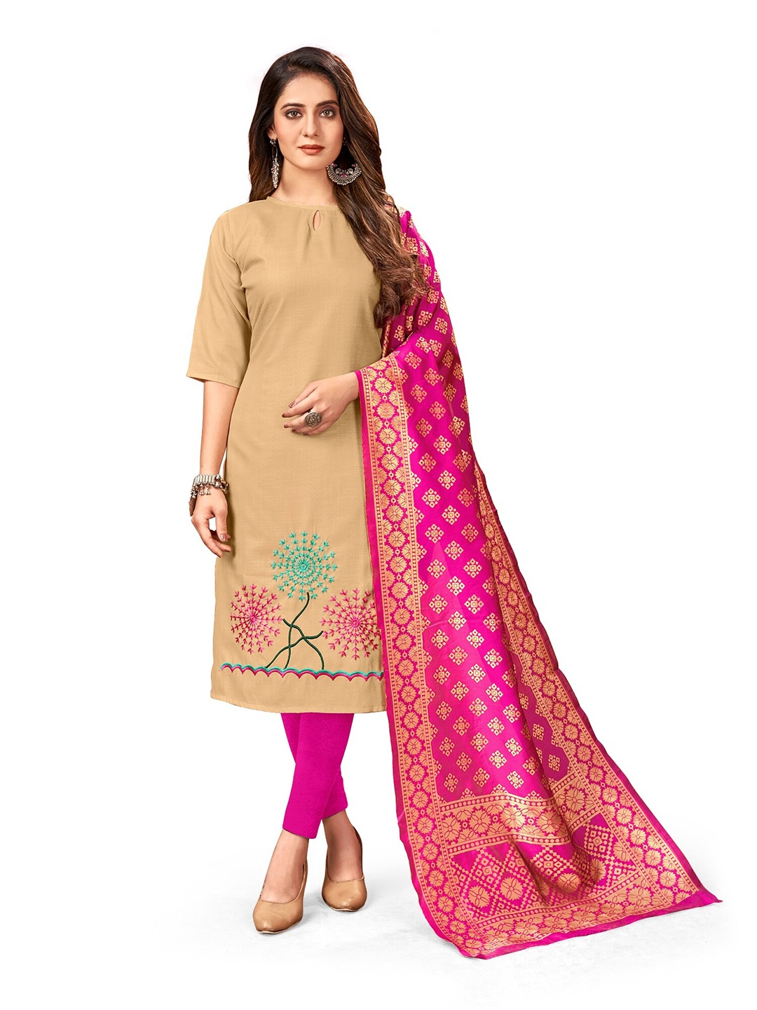 

APNISHA Embroidered Pure Cotton Unstitched Dress Material, Yellow