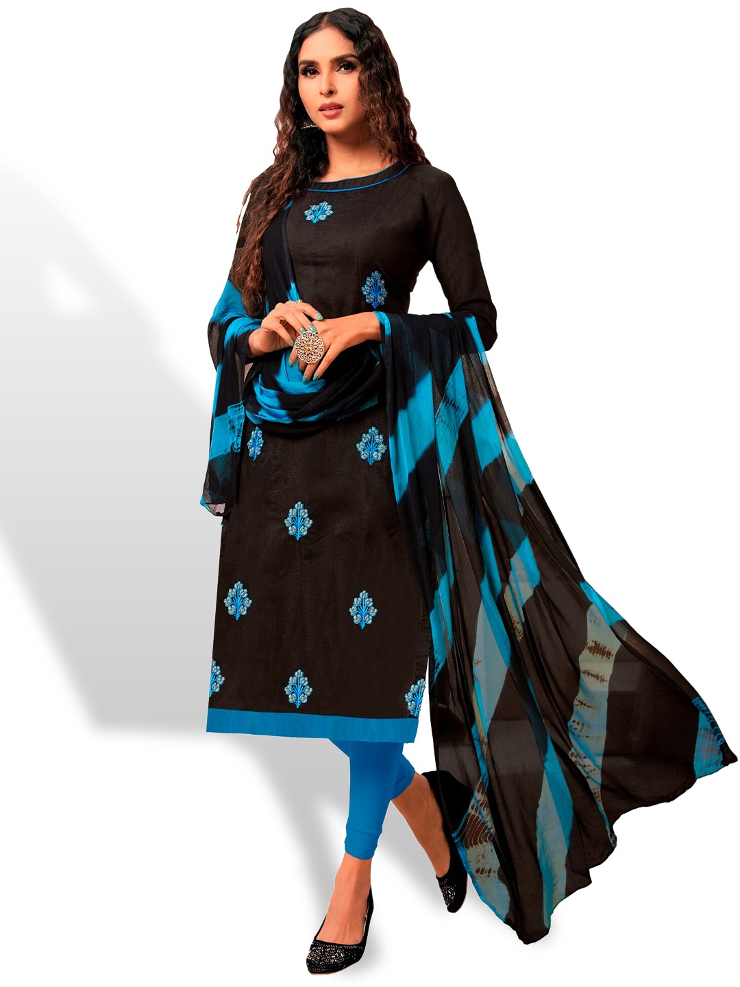 

APNISHA Embroidered Pure Silk Unstitched Dress Material, Black