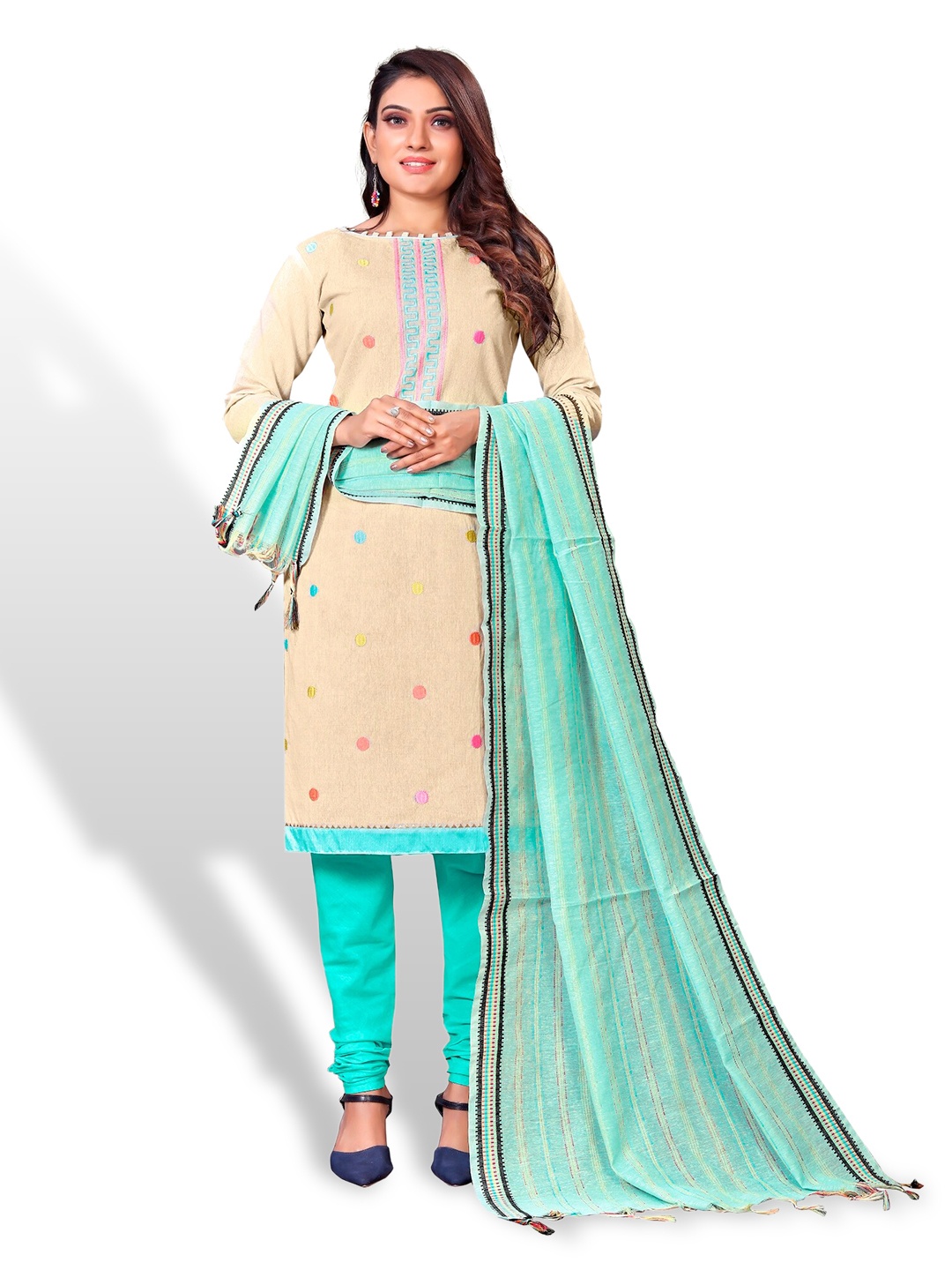 

APNISHA Printed Pure Cotton Unstitched Dress Material, Cream
