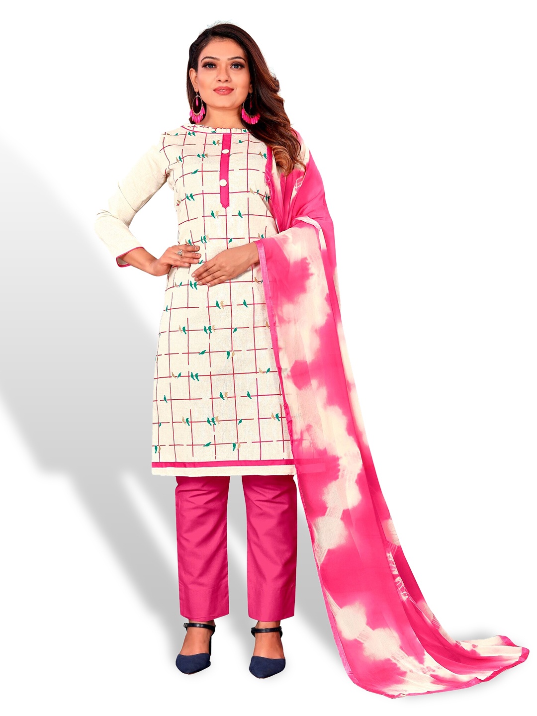 

APNISHA Printed Pure Cotton Unstitched Dress Material, Pink