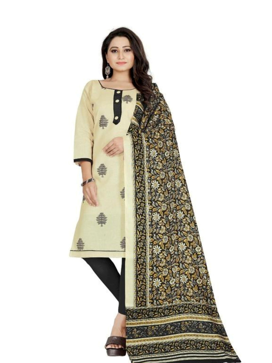 

APNISHA Embroidered Pure Cotton Unstitched Dress Material, Black