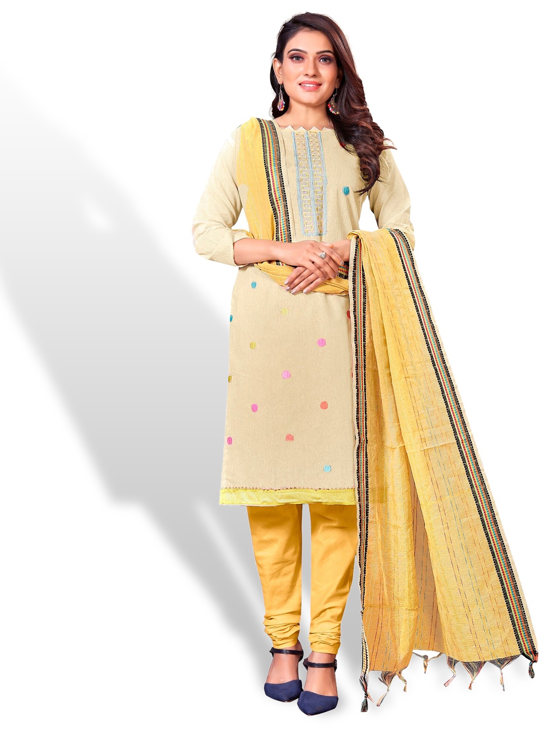 

APNISHA Geometric Embroidered Unstitched Dress Material, Yellow