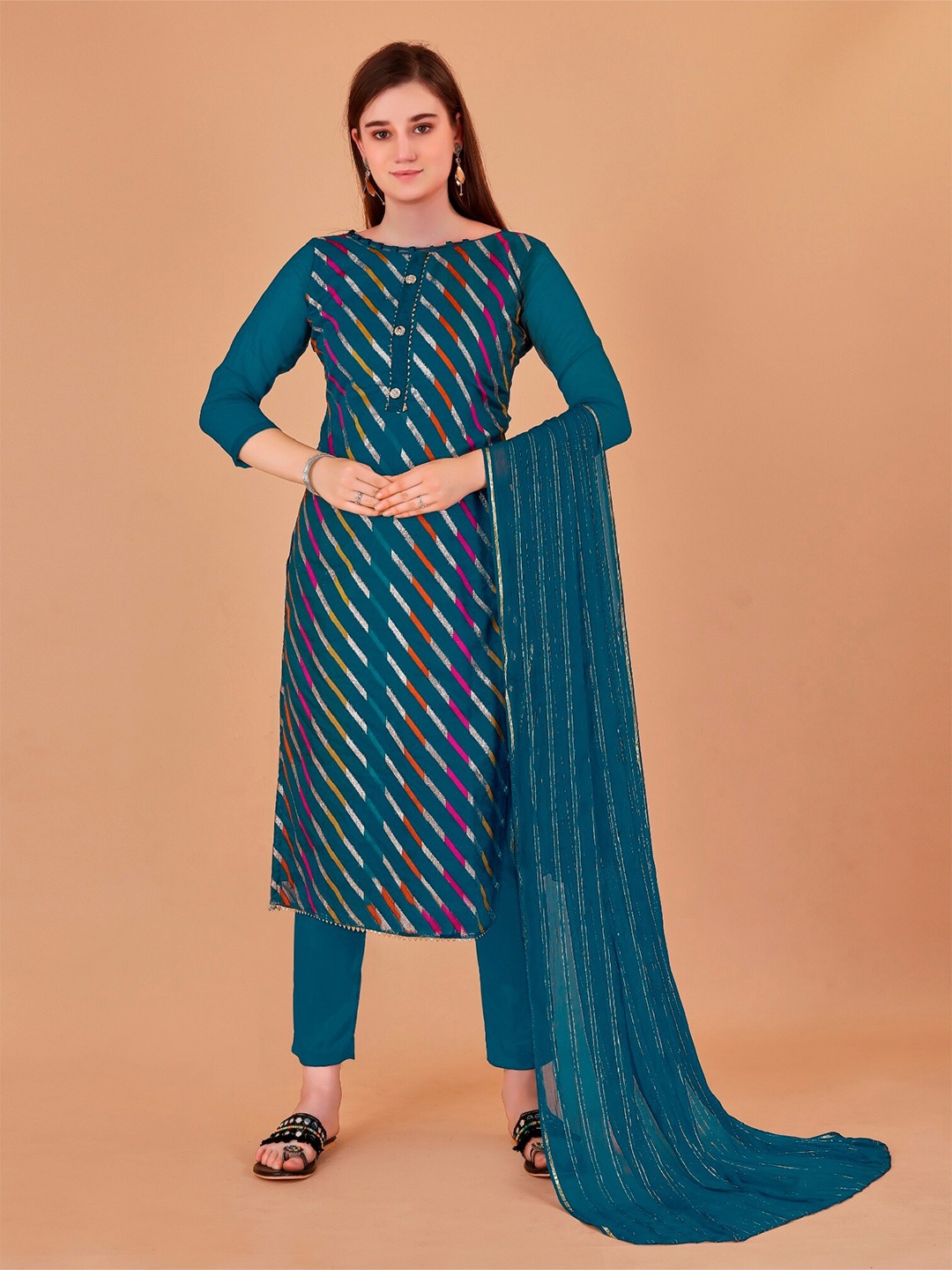 

APNISHA Embroidered Pure Cotton Unstitched Dress Material, Turquoise blue
