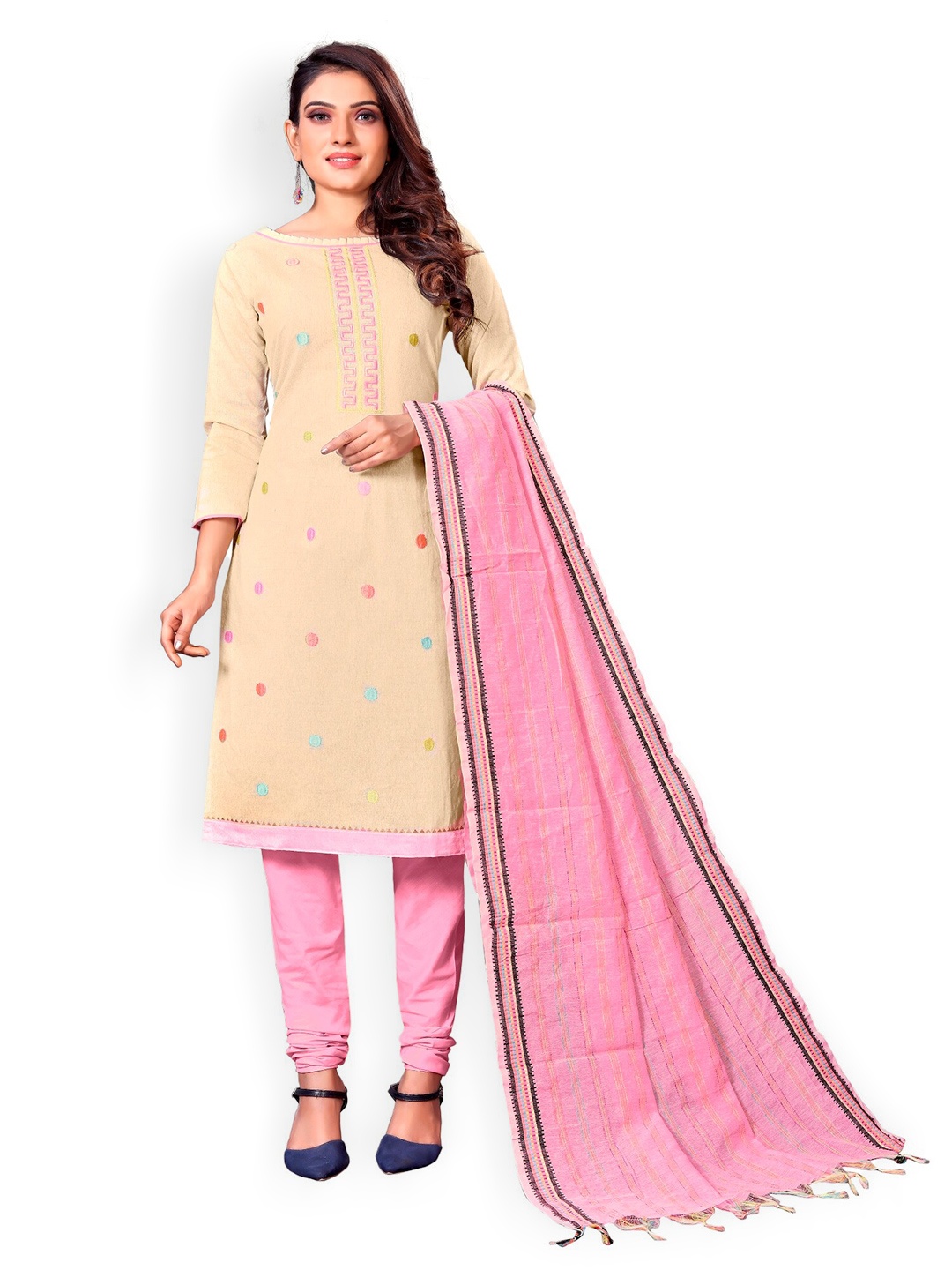 

APNISHA Printed Pure Cotton Unstitched Dress Material, Beige