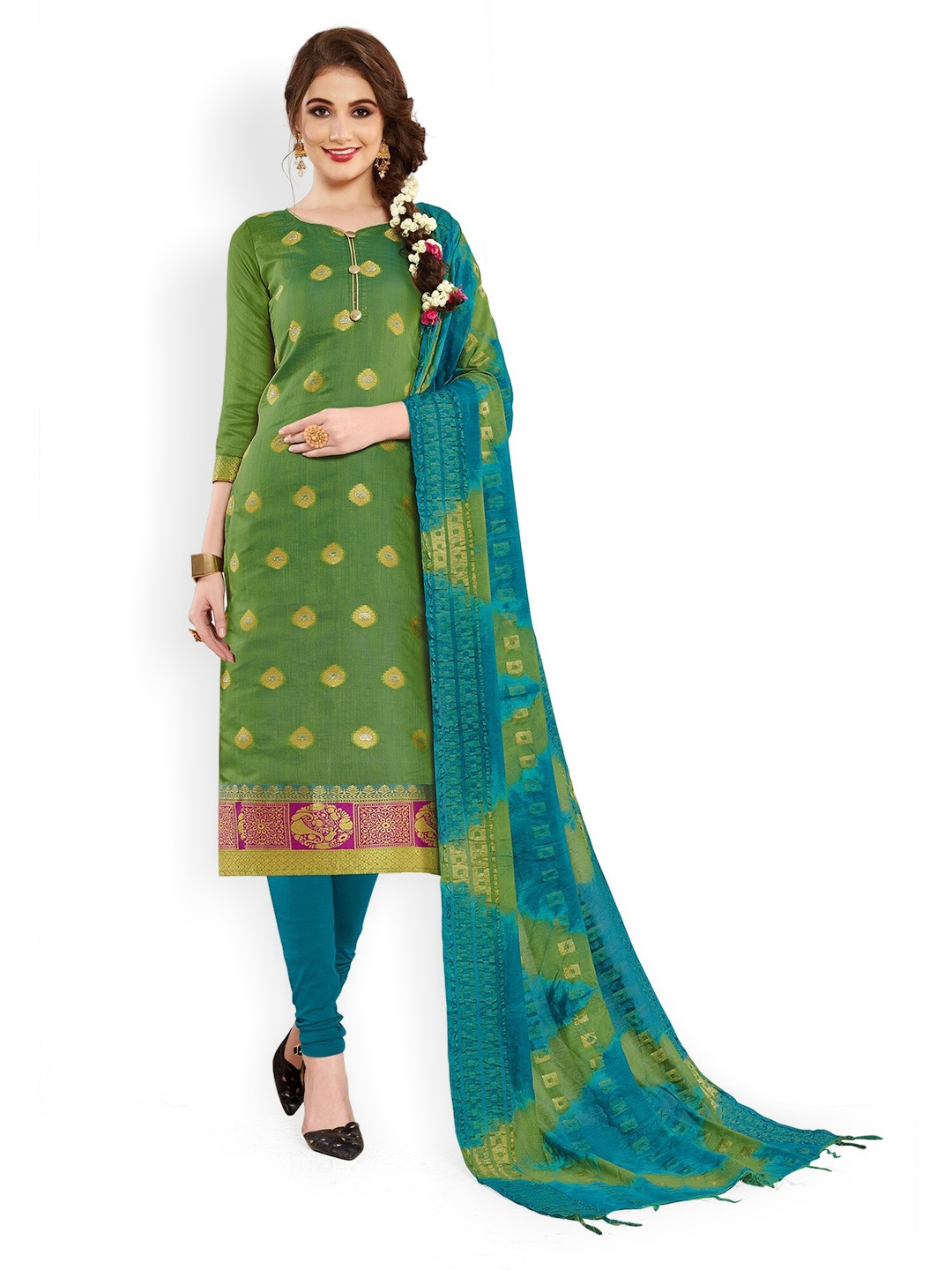 

APNISHA Pure Cotton Unstitched Dress Material, Green