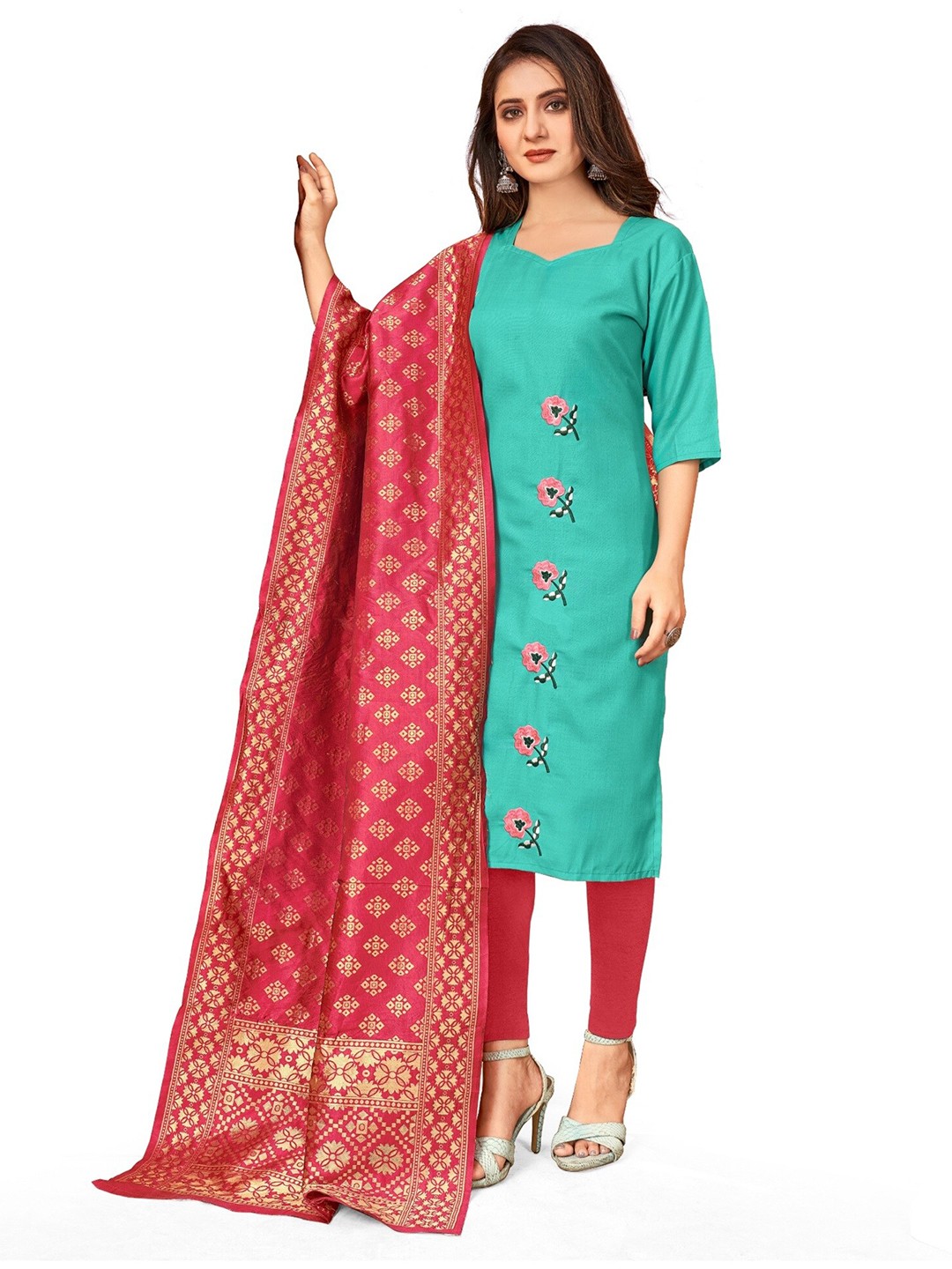 

APNISHA Embroidered Pure Cotton Unstitched Dress Material, Sea green