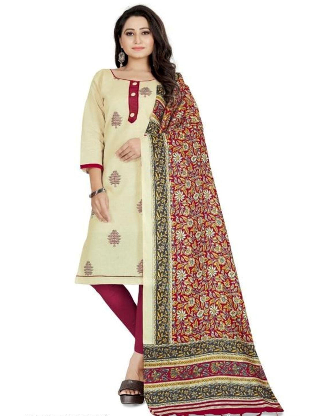 

APNISHA Embroidered Pure Cotton Unstitched Dress Material, Maroon