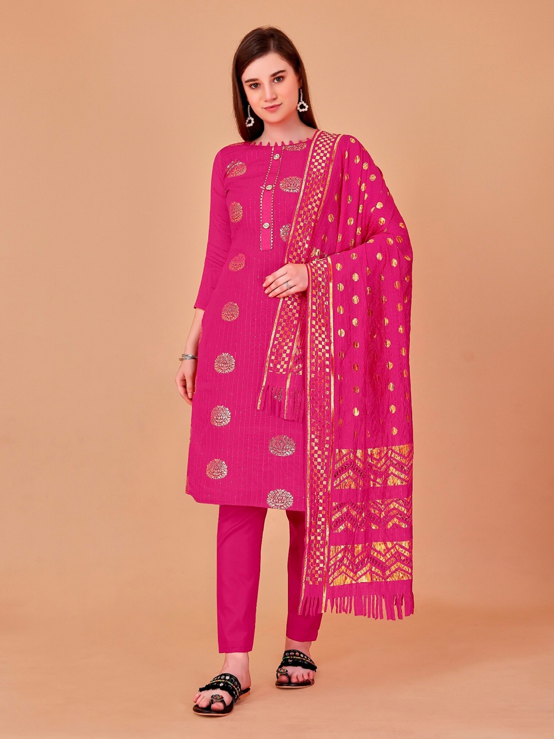 

APNISHA Embroidered Pure Cotton Unstitched Dress Material, Pink