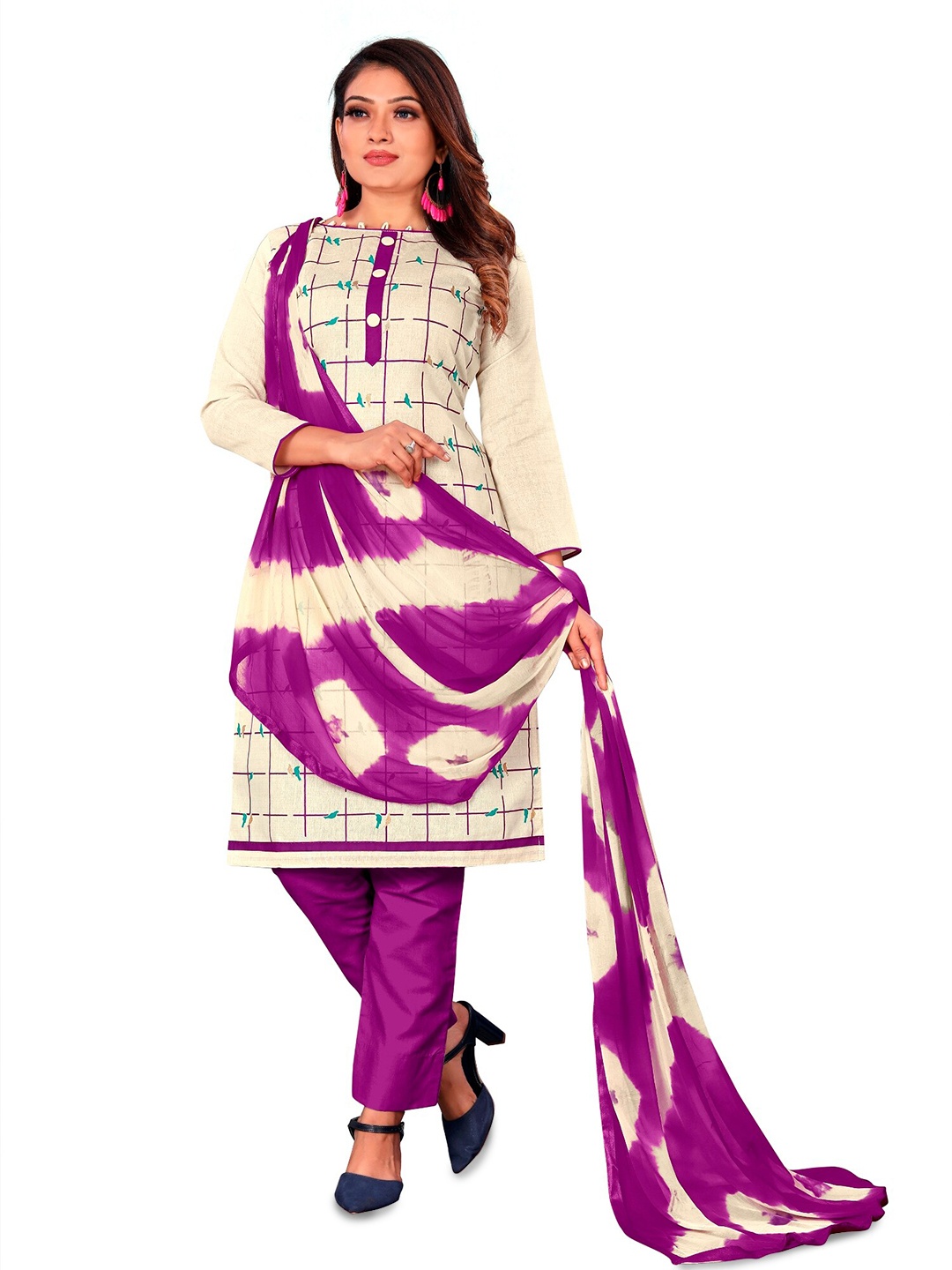 

APNISHA Geometric Printed Unstitched Dress Material, Cream