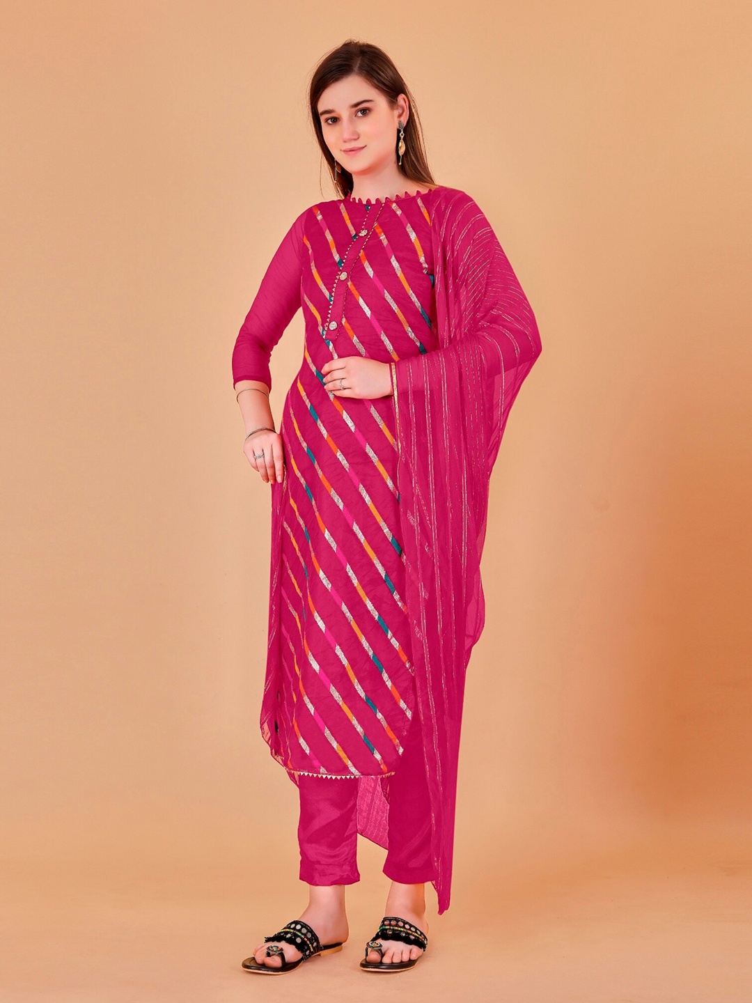 

APNISHA Embroidered Pure Cotton Unstitched Dress Material, Magenta