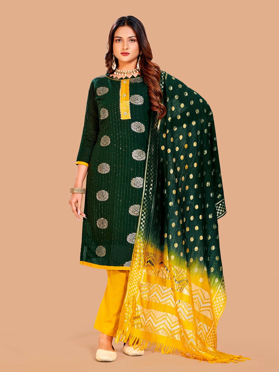 

APNISHA Embroidered Pure Cotton Unstitched Dress Material, Green