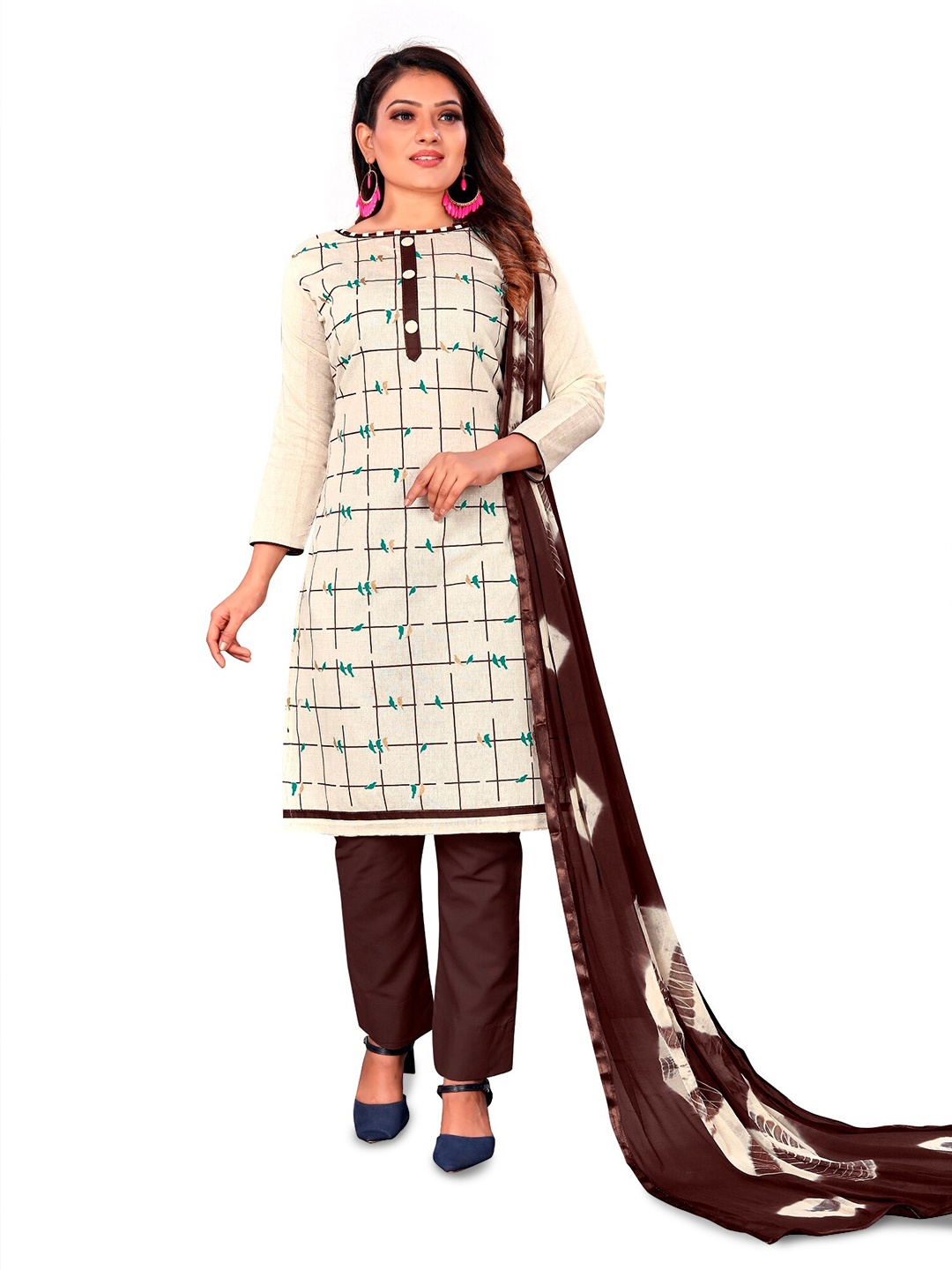 

APNISHA Printed Pure Cotton Unstitched Dress Material, Brown