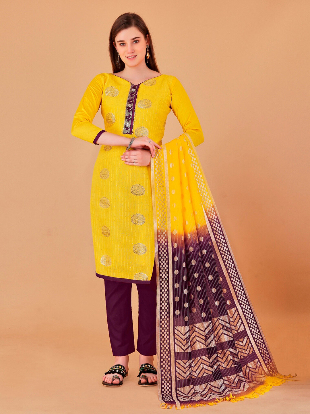 

APNISHA Printed Pure Cotton Unstitched Dress Material, Yellow