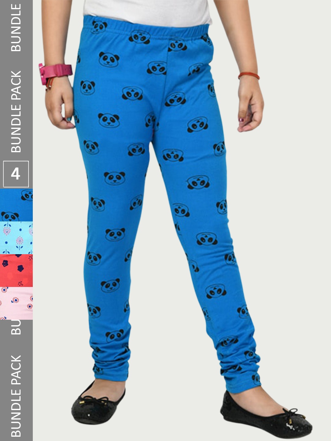 

IndiWeaves Girls Pack Of 4 Printed Cotton Ankle Length Leggings, Blue