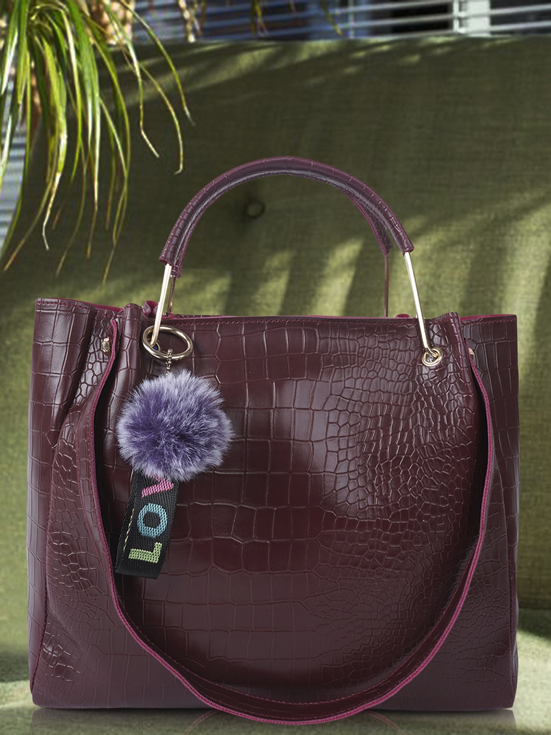 

DressBerry Maroon Textured Structured Handheld Bag