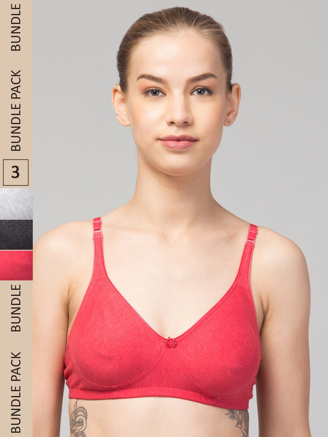 

Apraa & Parma Pack Of 3 Full Coverage Seamless Organic Everyday Bra, Red