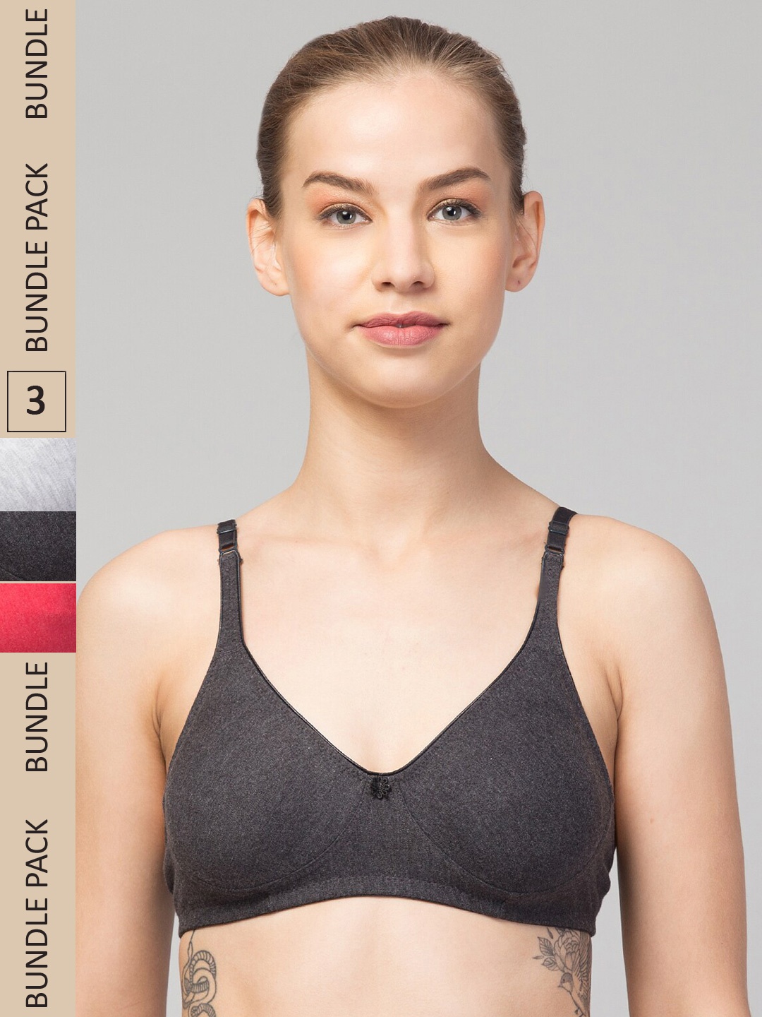 

Apraa & Parma Pack Of 3 Full Coverage Seamless Organic Everyday Bra, Black