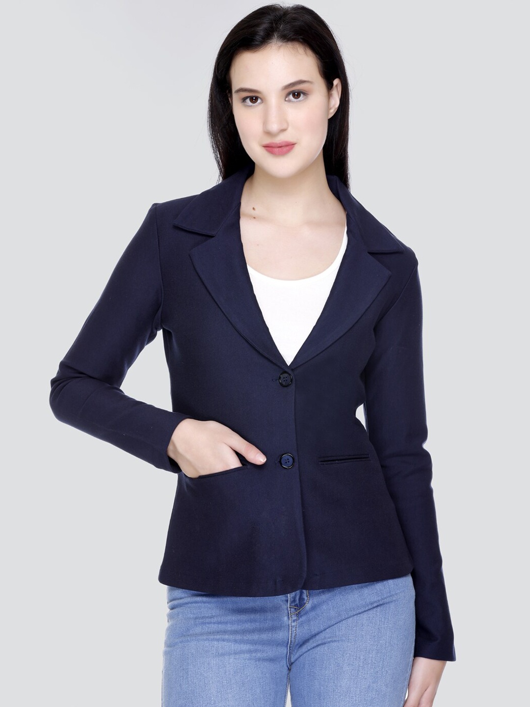 

HONNETE Women Single Breasted Formal Blazer, Navy blue