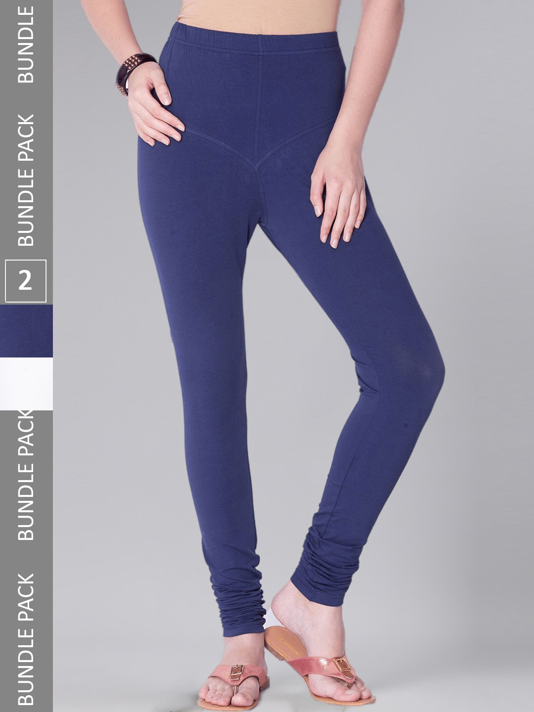 

Dollar Missy Women Pack Of 2 Mid Rise Slim-Fit Churidar Length Leggings, Navy blue