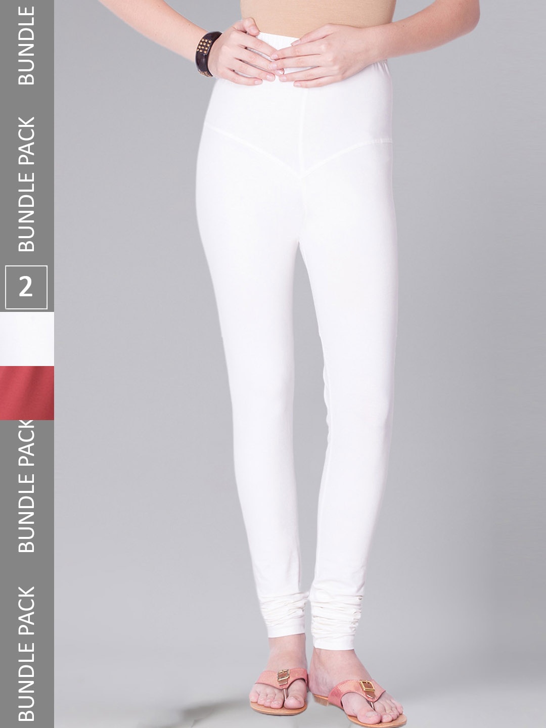 

Dollar Missy Women Pack Of 2 Mid Rise Slim-Fit Churidar Length Leggings, White