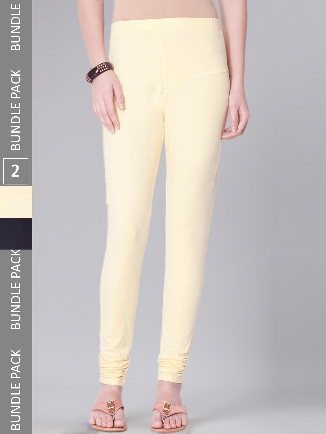

Dollar Missy Women Pack Of 2 Mid Rise Slim-Fit Churidar Length Leggings, Yellow