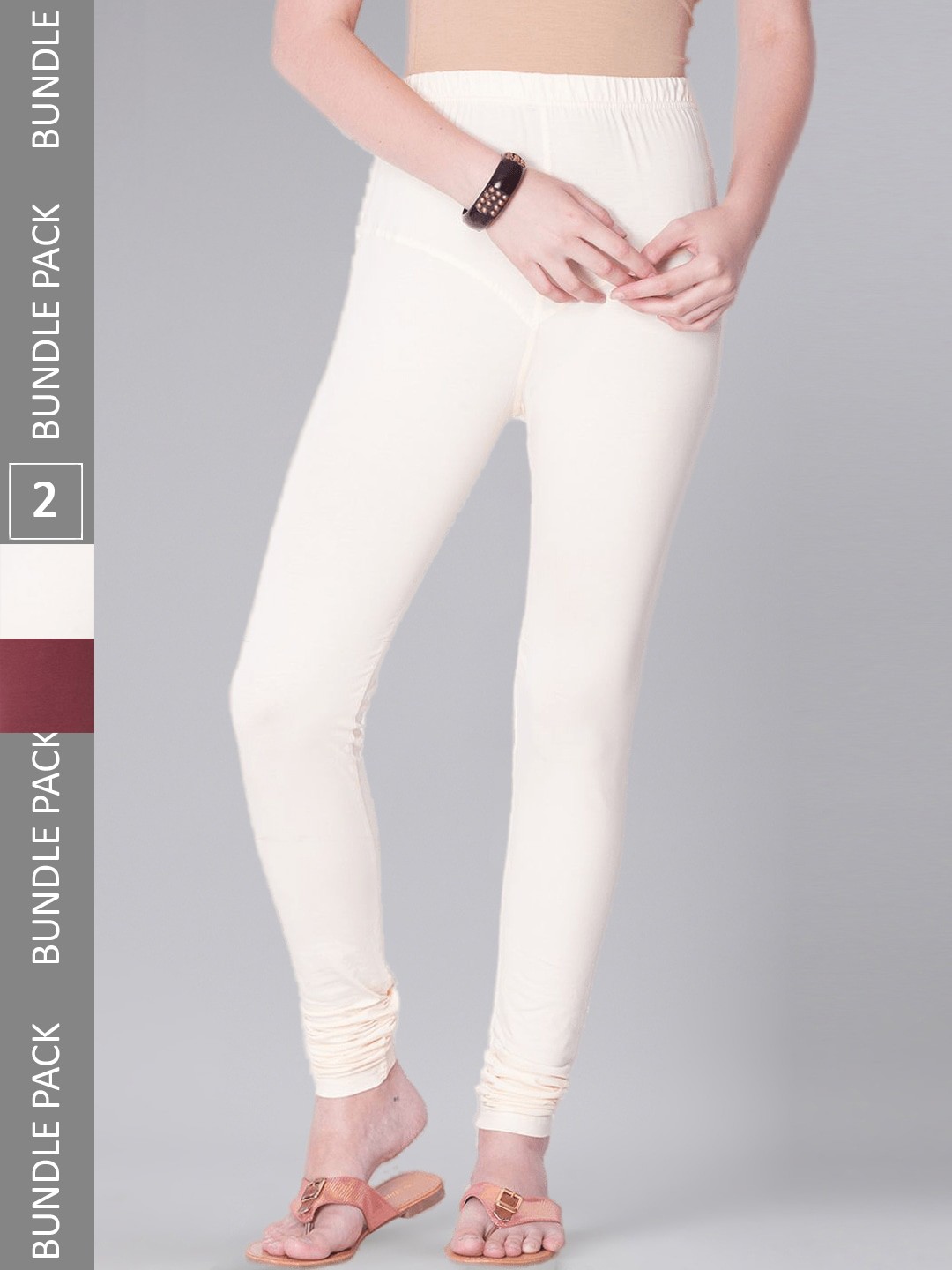 

Dollar Missy Women Pack Of 2 Mid Rise Slim-Fit Churidar Length Leggings, White