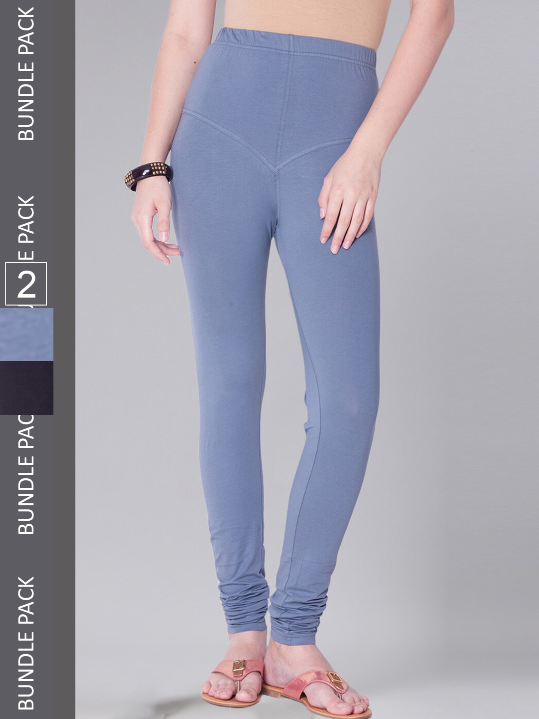 

Dollar Missy Women Pack Of 2 Mid Rise Slim-Fit Churidar Length Leggings, Blue