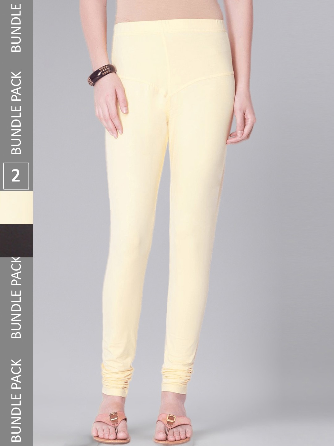 

Dollar Missy Women Pack Of 2 Mid Rise Slim-Fit Churidar Length Leggings, Yellow
