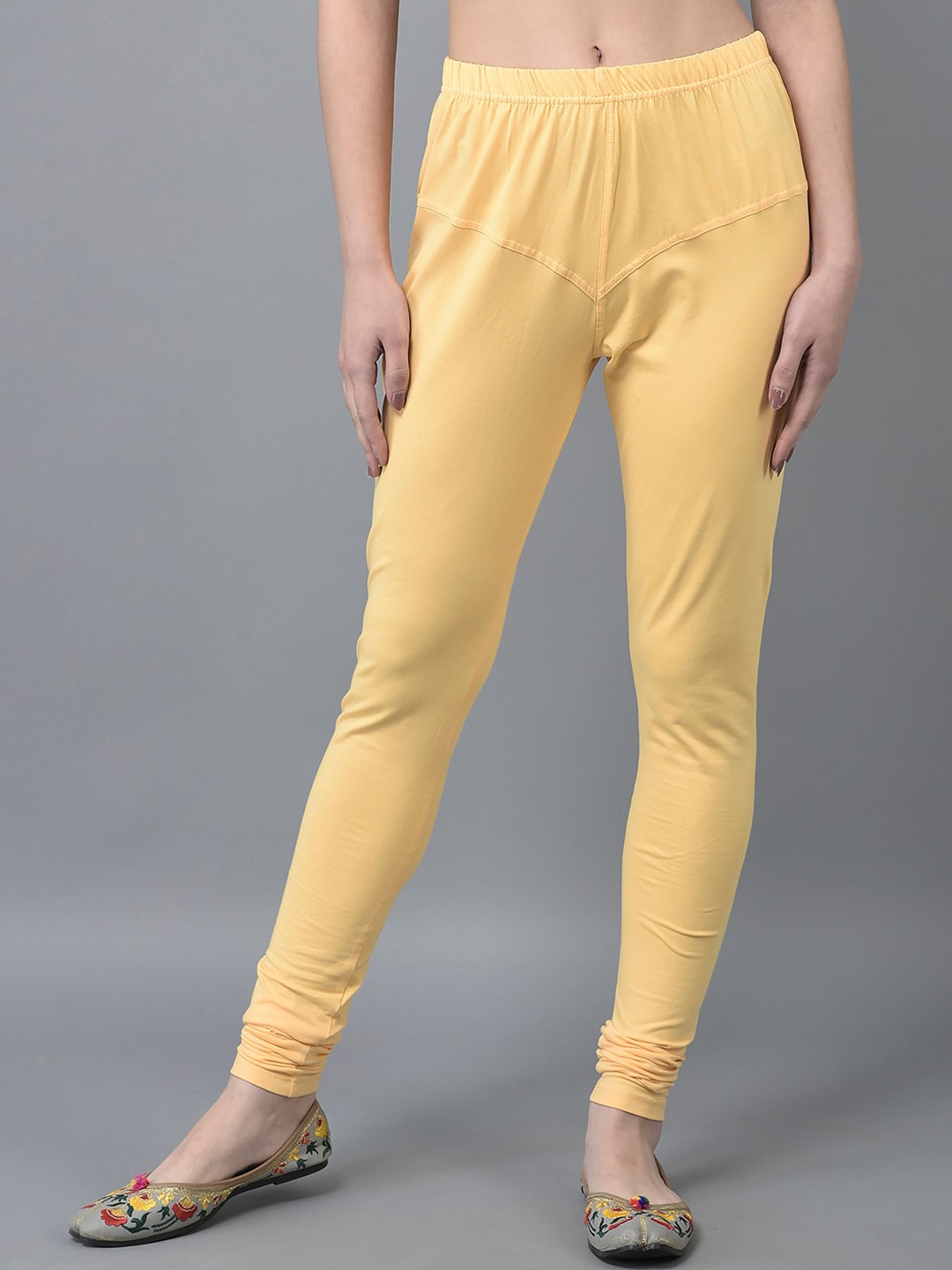 

Dollar Missy Women Mid Rise Slim Fit Churidar Length Leggings, Yellow