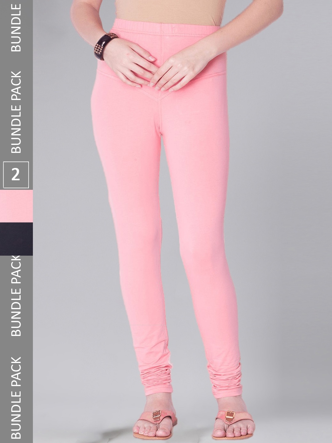 

Dollar Missy Women Pack Of 2 Mid Rise Slim-Fit Churidar Length Leggings, Pink