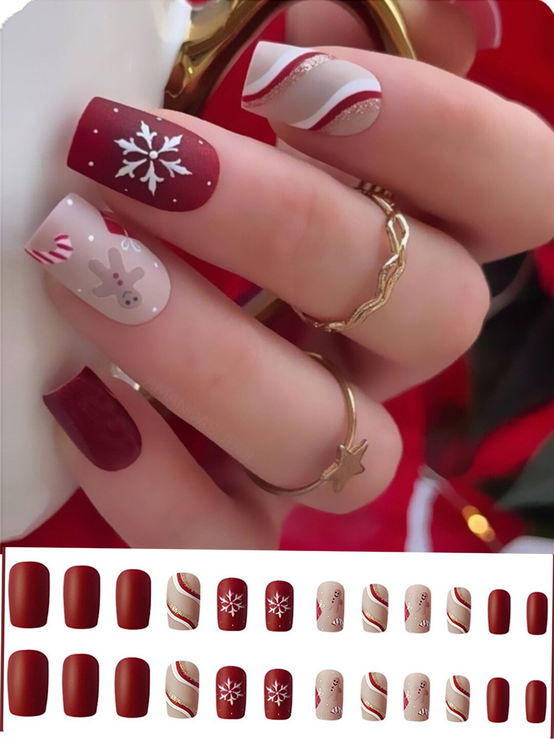 

Secret Lives 24 Pieces Matte Christmas Red Fake Nail Extensions