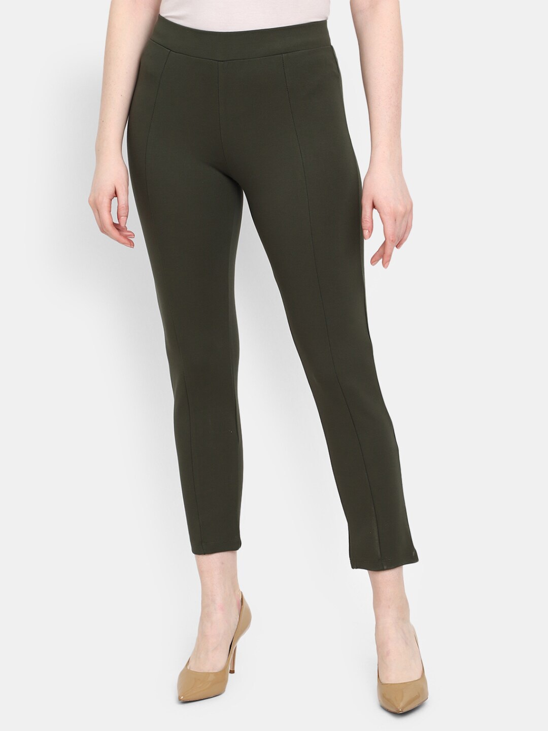 

V-Mart Women Regular Fit Cotton Jeggings, Olive