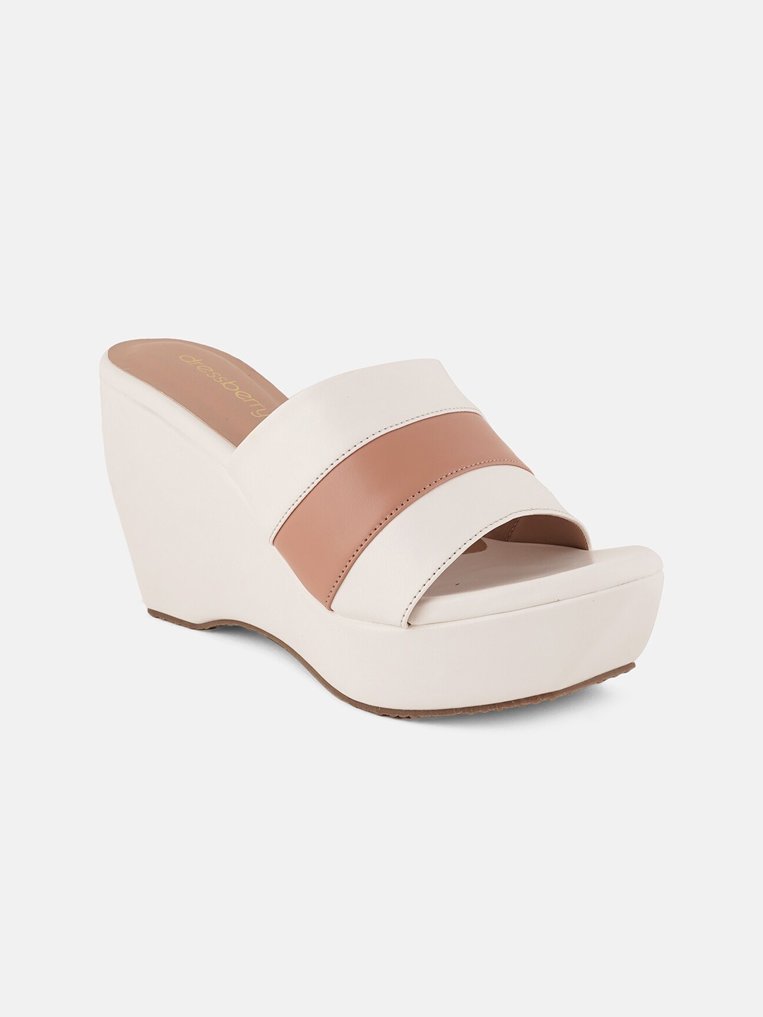

DressBerry White & Peach Coloured Colourblocked Open Toe Wedges