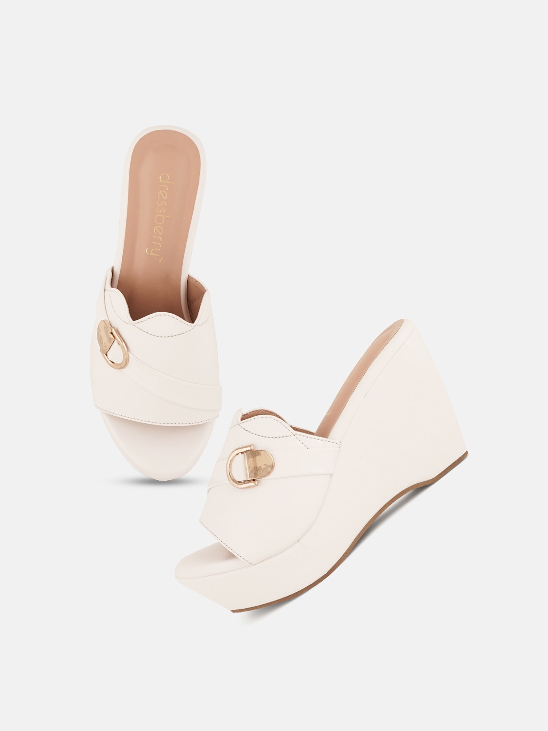 

DressBerry White Embellished Open Toe Wedges